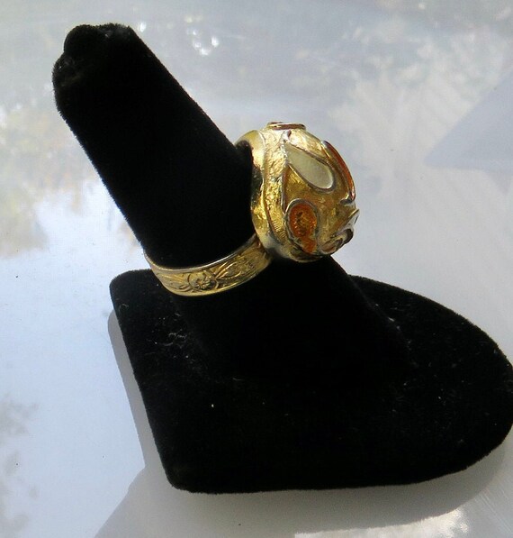 Paisley ring white orange gold adjustable vintage… - image 5