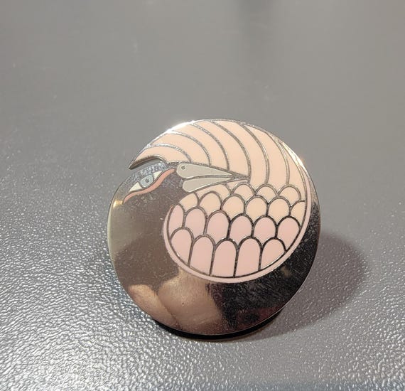 laurel Burch mynah bird brooch pink enamel round vintage bird brooch