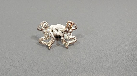 mermaid earrings sterling silver tiny pierced pos… - image 2
