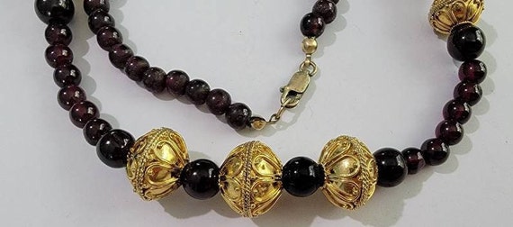 Garnet necklace real garnet stone beads with gold… - image 6
