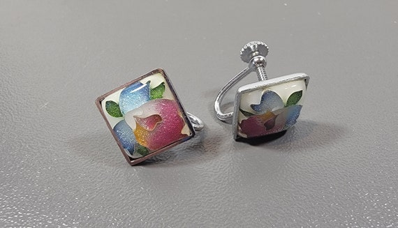Orchid earrings Ginbari enamel sterling silver Japanese Botannical Jewelry
