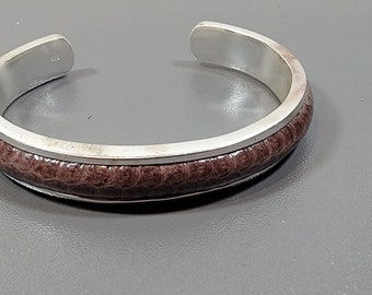Snakeskin Bracelet sterling silver cuff brown