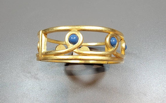Bangle bracelet Gold tone Blue stones Wide bangle monet
