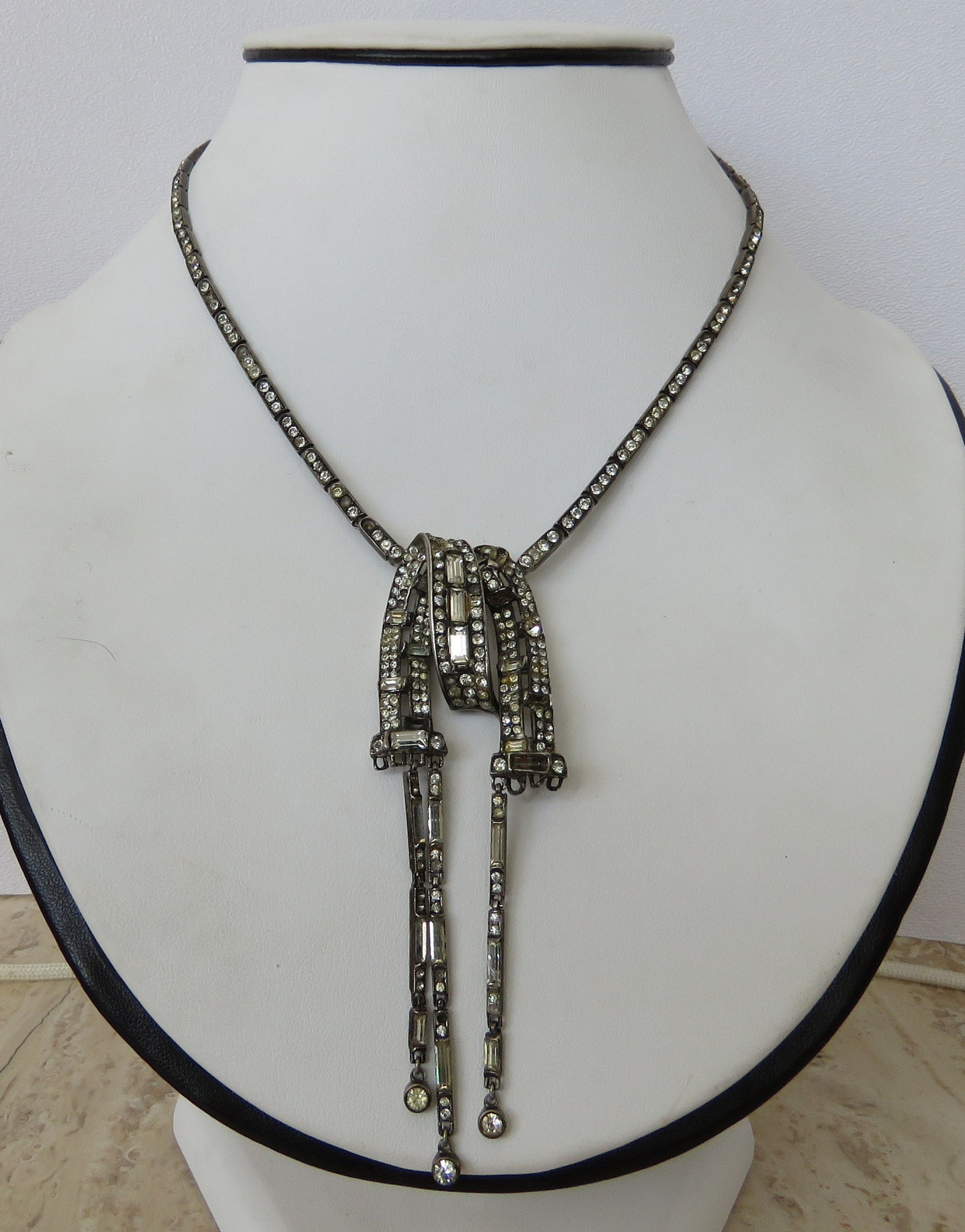Trifari rhinestone necklace sterling silver dangle necklace | Etsy
