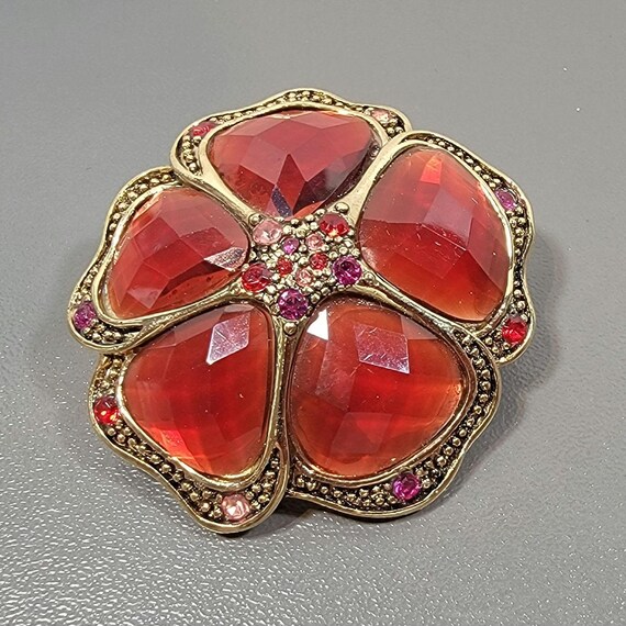 Vintage flower brooch Poinsettia bloom rhinestones christmas jewelry