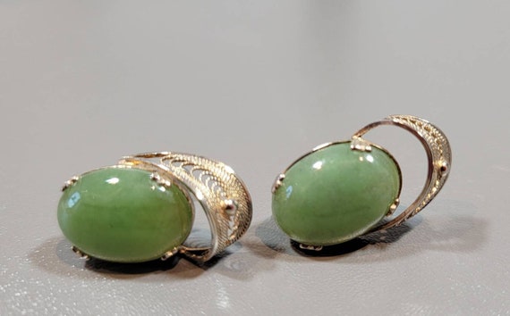 jade earrings oval cabochon stones filligree gold filled cabochons sorrento