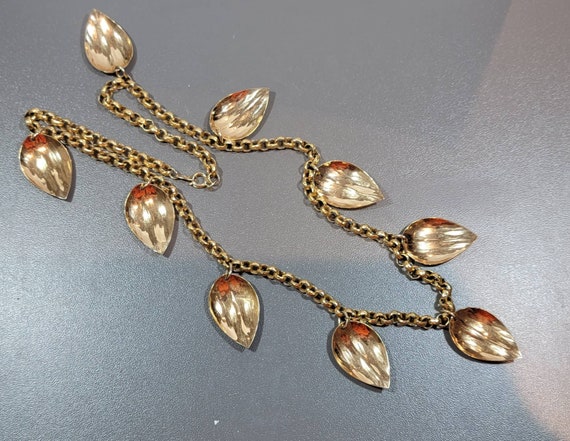 gold tone chain necklace leaf dangles napier laye… - image 7