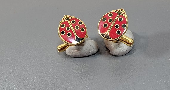 ladybug cufflinks red black enamel bug cufflinks