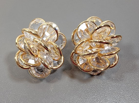 Swarovski clip earrings clear bezel set stones clip on