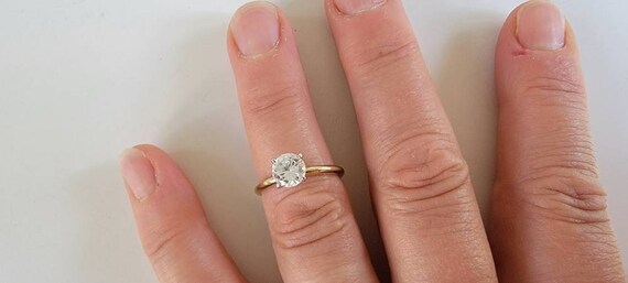 rhinestone engagement ring gold plated big stone … - image 2