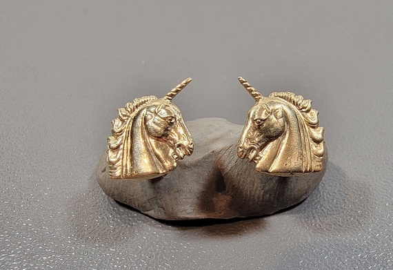 Unicorn earrings studs gold plated mythological animials