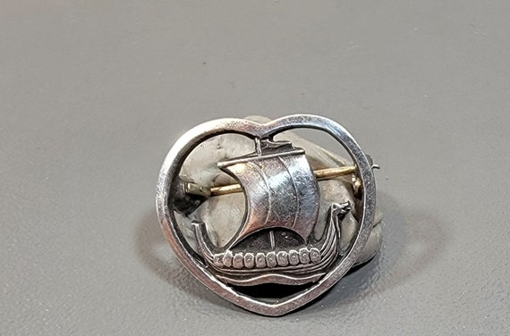 viking ship brooch Carl Ove Frydensberg Sterling silver heart shape