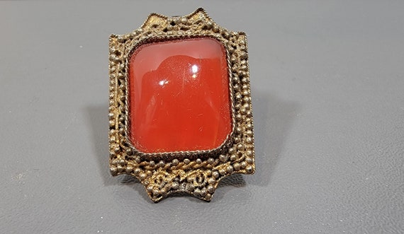 carnelian glass dress clip filigree old China export