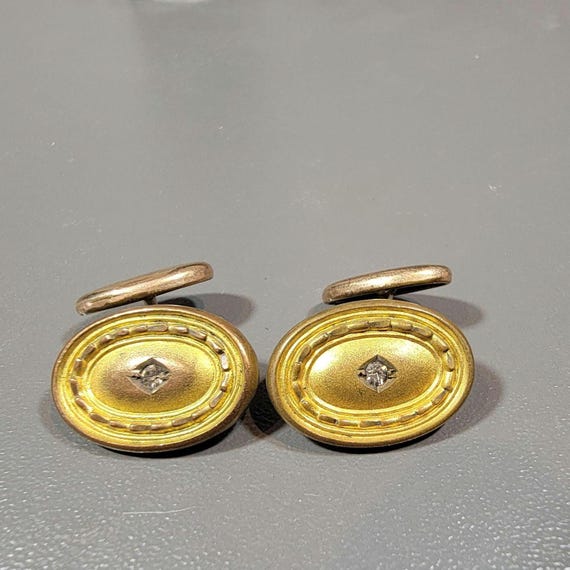 antique cufflinks gold plated oval shaped rhinestone accents