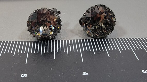 smoke rhinestone earrings black enamel clips - image 4