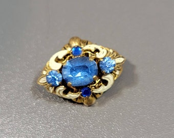 Victorian style Blue glass Brooch Czech Costume Jewelry