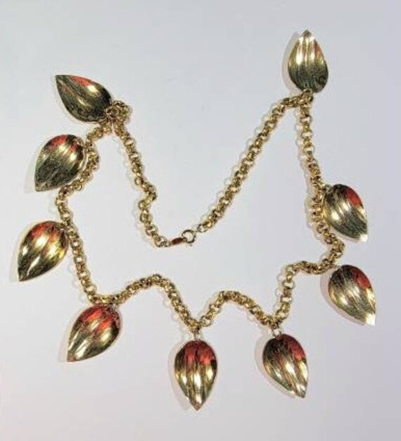 gold tone chain necklace leaf dangles napier laye… - image 6