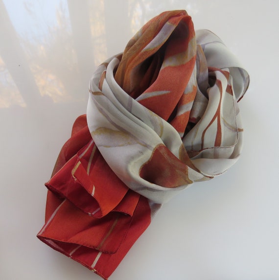 Floral Silk Sheer Scarf Modern Florals in Earth T… - image 7