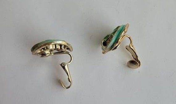 Green earrings clip on green rhinestones - image 2