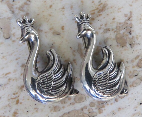 Swan brooch sterling silver scatter pins swan wea… - image 1