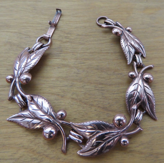 Copper chain bracelet vintage leaf shape links