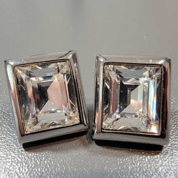 Swarovski earrings pierced rectangular silver ton… - image 5