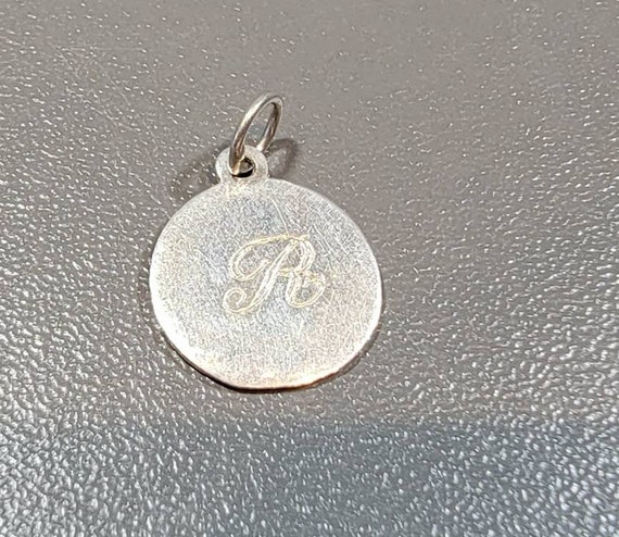 small monogram R charm sterling silver cursive le… - image 1