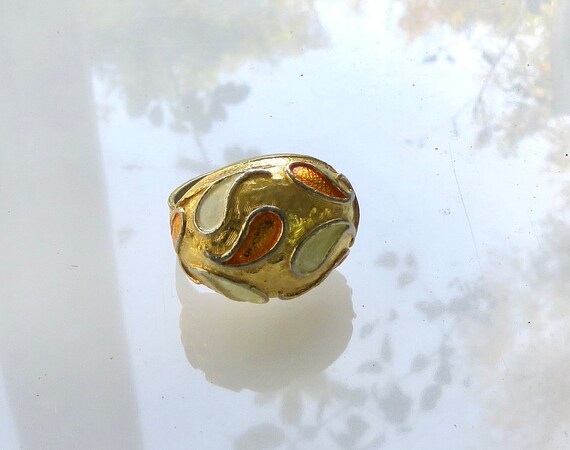 Paisley ring white orange gold adjustable vintage… - image 4