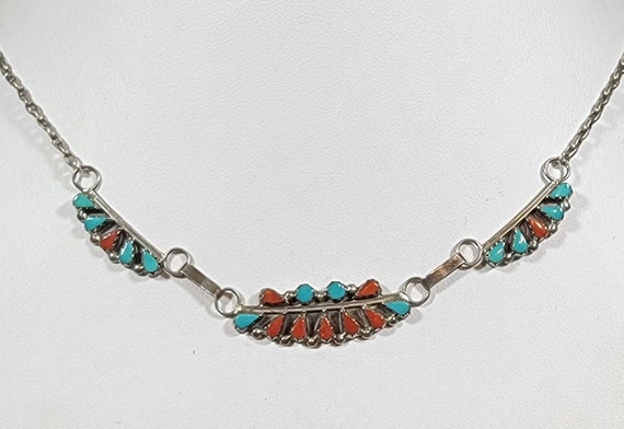 Turquoise necklace coral handmade zuni - image 1