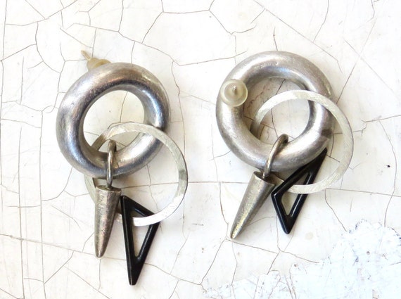 Modernist sterling silver earrings Hoops Dangles - image 2