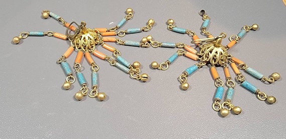 egyptian revival earrings Blue and coral mummy be… - image 2