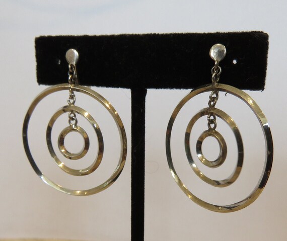 Modernist earrings Sterling silver concentric circle hoops Mobile Screw on