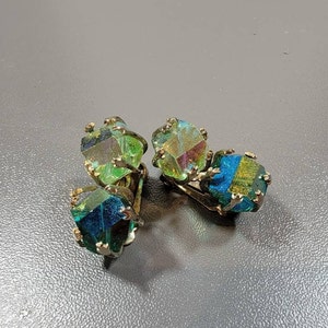 green glass bead earrings clip on chunky beads emerald peridot