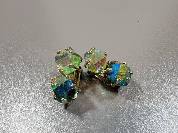 green glass bead earrings clip on chunky beads emerald peridot
