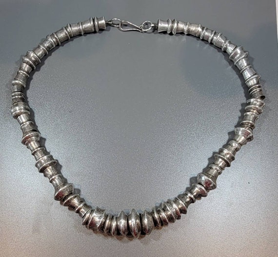 chunky sterling silver bead necklace handmade art… - image 2