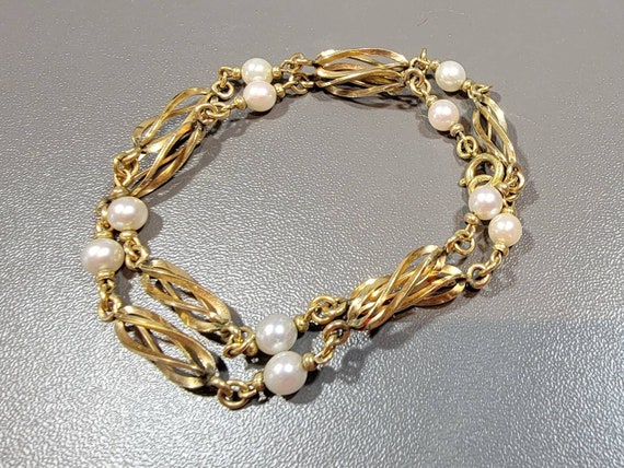 Gold filled necklace caged cultured pearls choker… - image 9