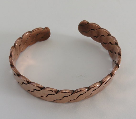 copper cuff bracelet braided twisted hefty vintage