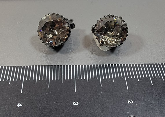smoke rhinestone earrings black enamel clips - image 5