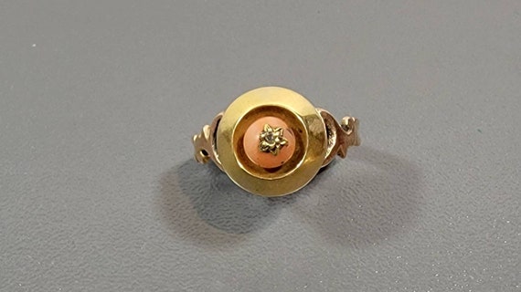 Antique ring coral ring Victorian diamond romantic gift usa 6.5