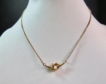 Lover's knot necklace yellow gold filled dainty pendant Cultured pearl