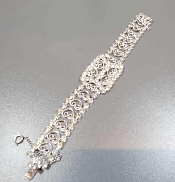 Rhinestone link Bracelet silver plated  wide link… - image 2