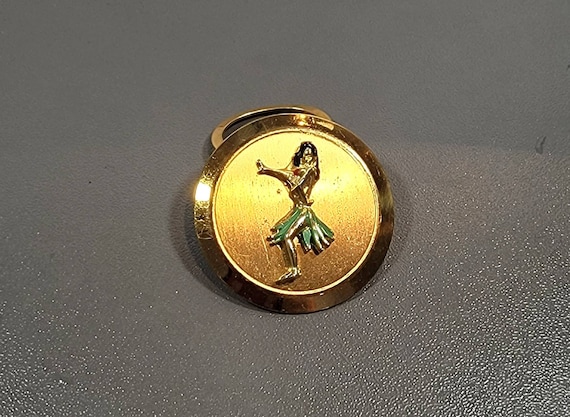 hula dancer scarf clip round gold tone base metal enamel design