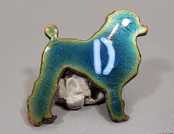 poodle brooch copper metal enamel standard poodle