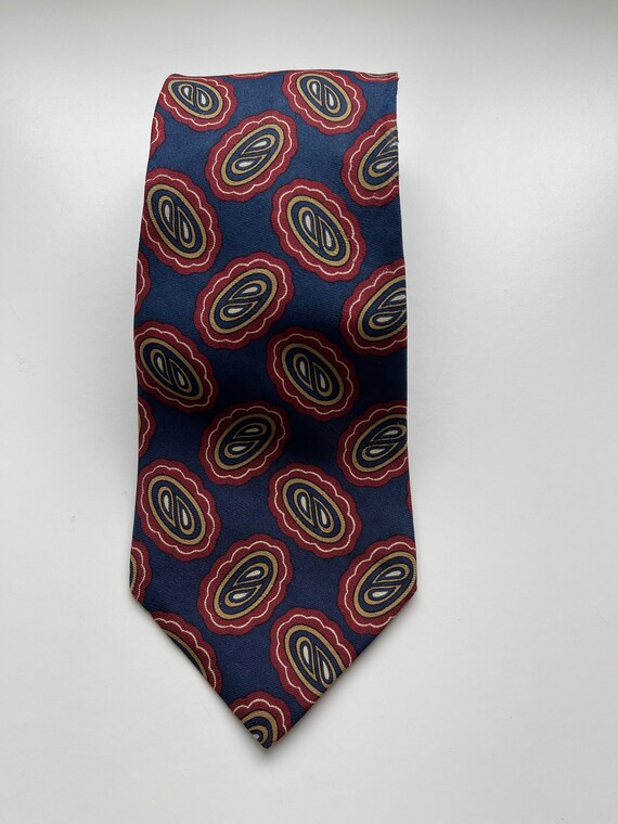 Vintage Burberry Silk Necktie Blue and Red Abstra… - image 1