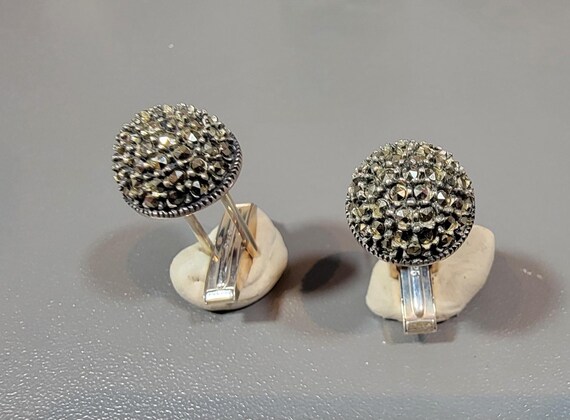 sterling cufflinks marcasite sparkle round button shape