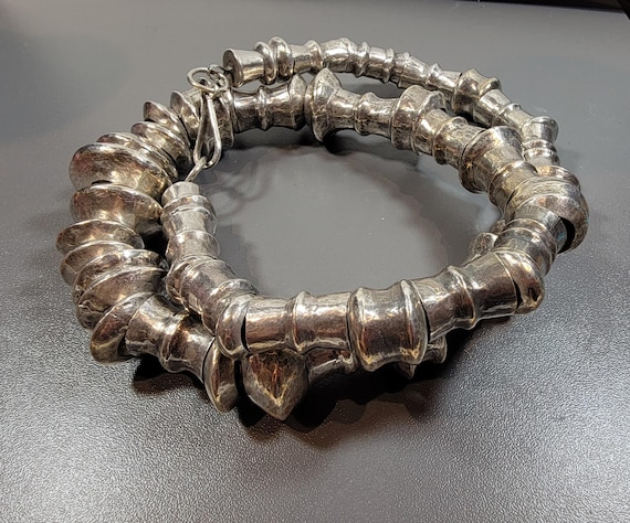 silver bead necklace handmade artisan hefty chunky beads