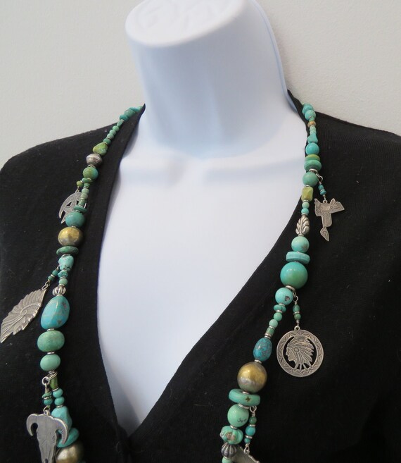 Turquoise Necklace Peyote Bird Charm Necklace Sterling Charms