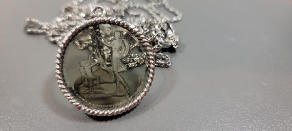 intaglio pendant Silver tone chains smoke bezel stones chains goldette