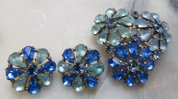 Rhinestone earring pin SET Blue Wedding flowers