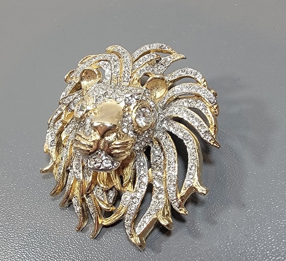 kjl brooch rhinestone lion Kenneth lane large gold plated